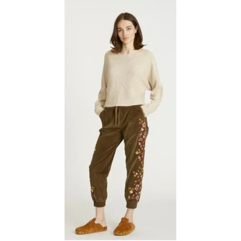 Free People Driftwood Cord Embroidered Joggers Pants Womens Medium‎